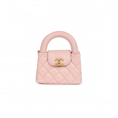 CHANEL MASTER NANO KELLY SHOPPER LIGHT PINK SHINY AGED CALFSKIN BRUSHED GOLD HARDWARE(12.5*8.3*4cm)